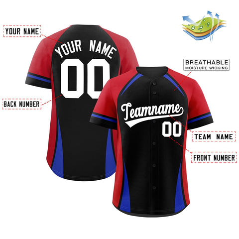Custom Black Red-Royal Personalized Color Block Authentic Baseball Jersey