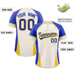 Custom Cream Royal-Gold Personalized Color Block Authentic Baseball Jersey