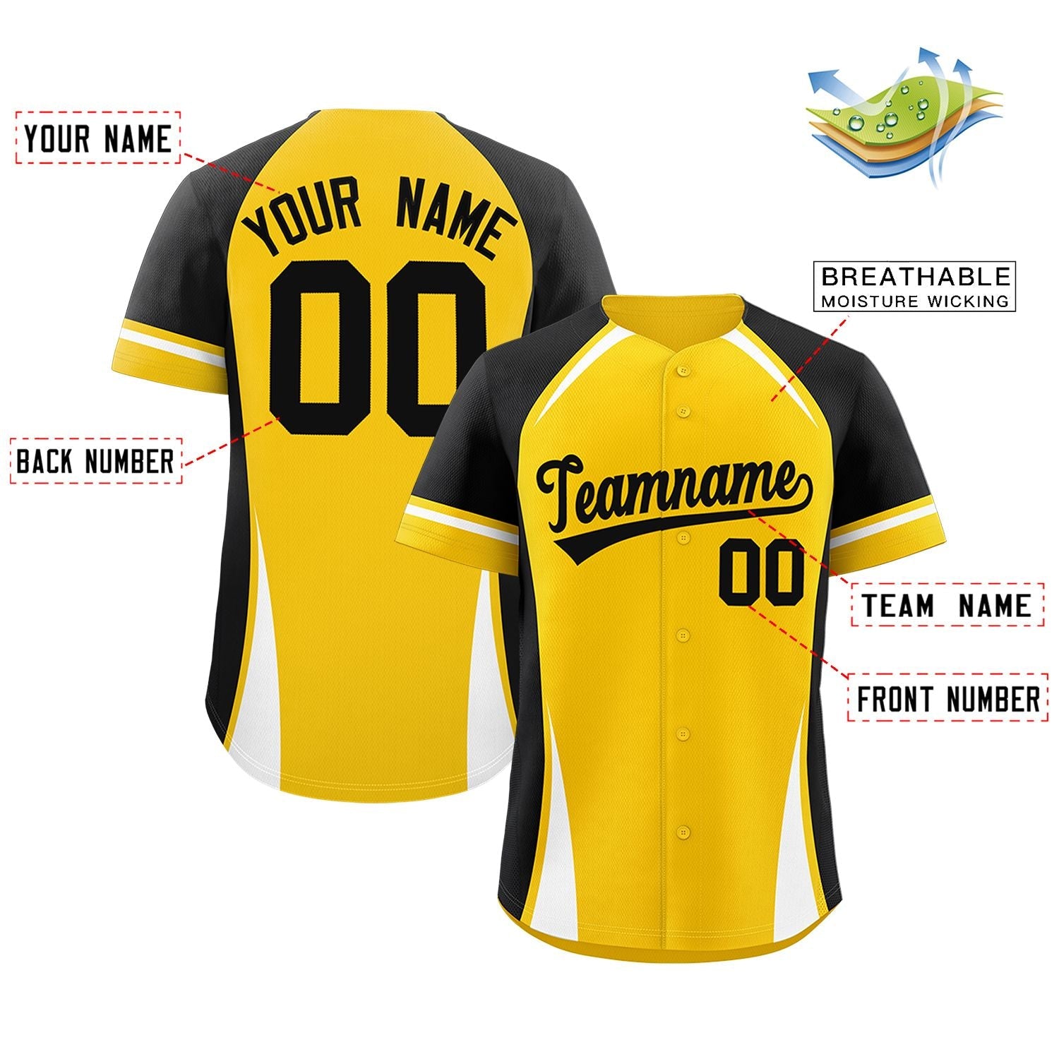 Custom Gold Black-White Personalized Color Block Authentic Baseball Jersey