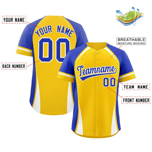 Custom Gold Royal-White Personalized Color Block Authentic Baseball Jersey