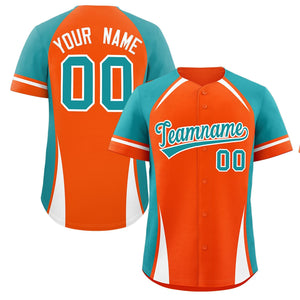 Custom Orange Aqua-White Personalized Color Block Authentic Baseball Jersey