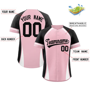 Custom Light Pink Black-White Personalized Color Block Authentic Baseball Jersey