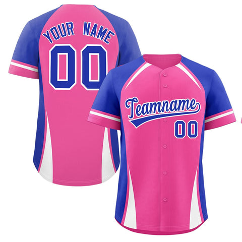 Custom Pink Royal-White Personalized Color Block Authentic Baseball Jersey