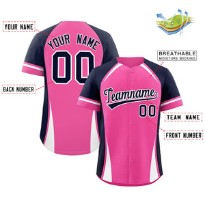 Custom Pink Navy-White Personalized Color Block Authentic Baseball Jersey