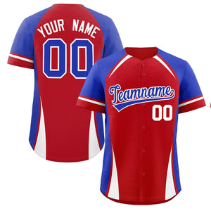 Custom Red Royal-White Personalized Color Block Authentic Baseball Jersey