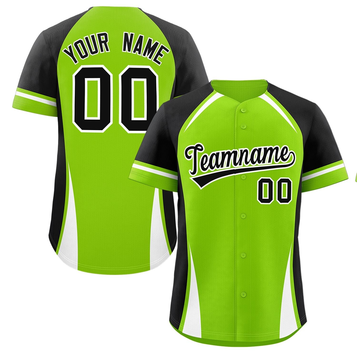 Custom Neon Green Black-White Personalized Color Block Authentic Baseball Jersey