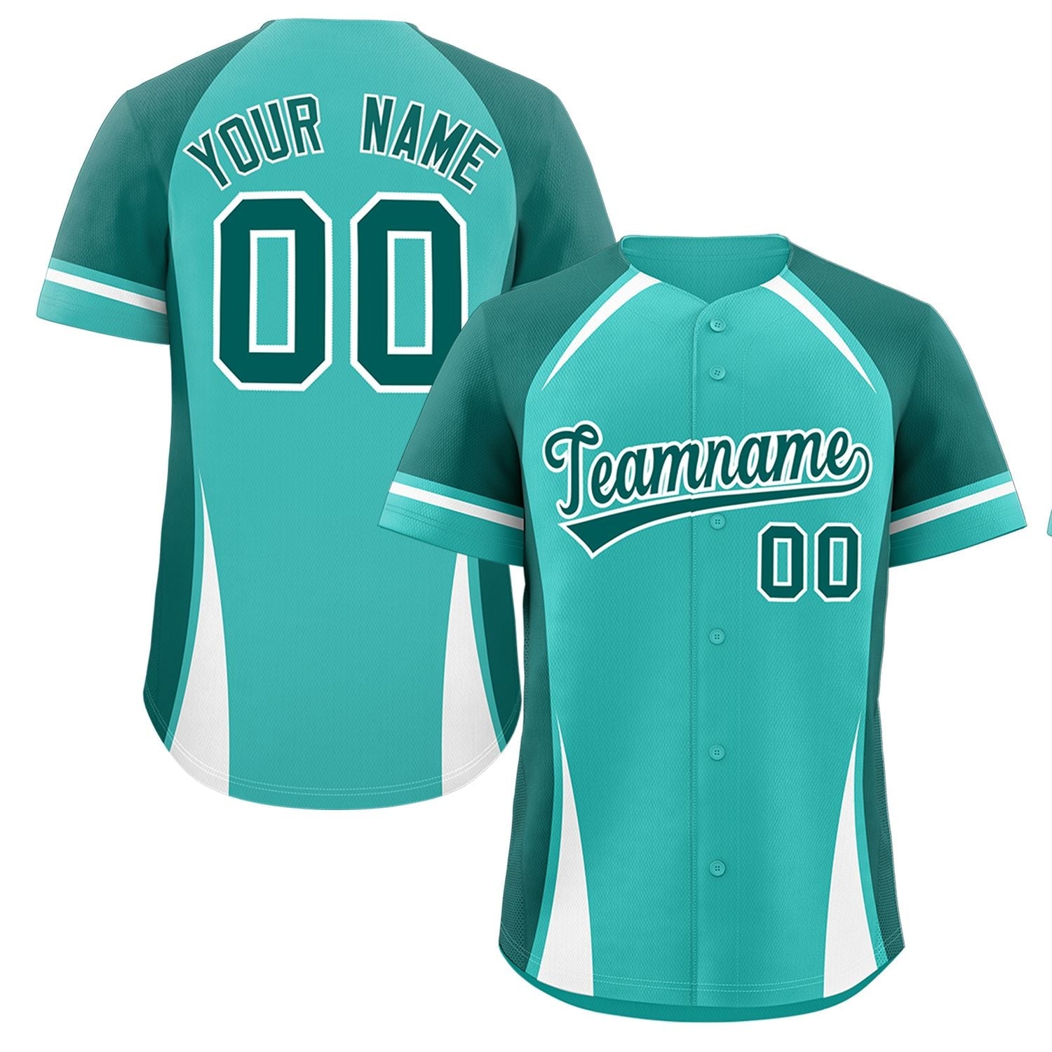 Custom Light Green Aqua-White Personalized Color Block Authentic Baseball Jersey