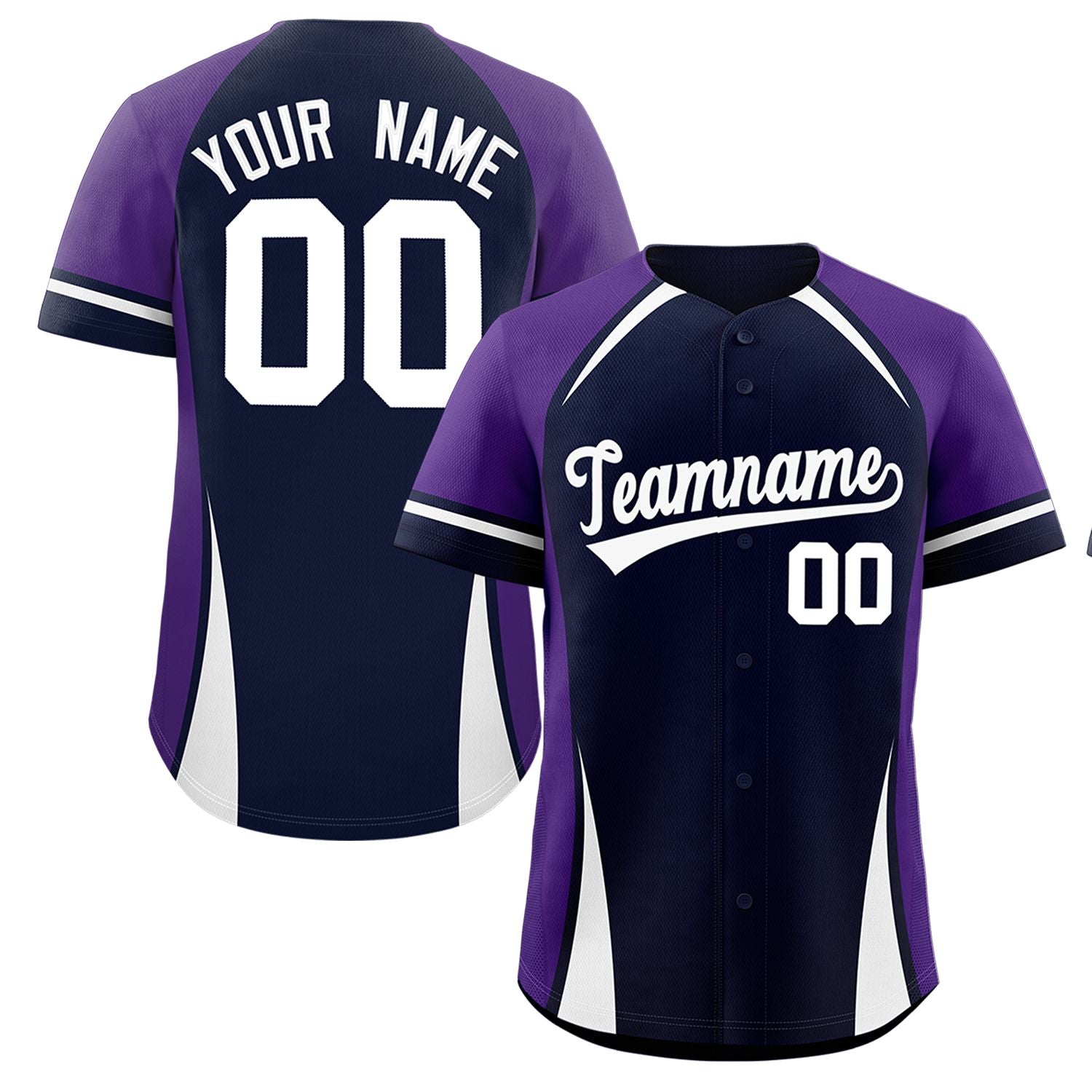 Custom Navy Purple-White Personalized Color Block Authentic Baseball Jersey