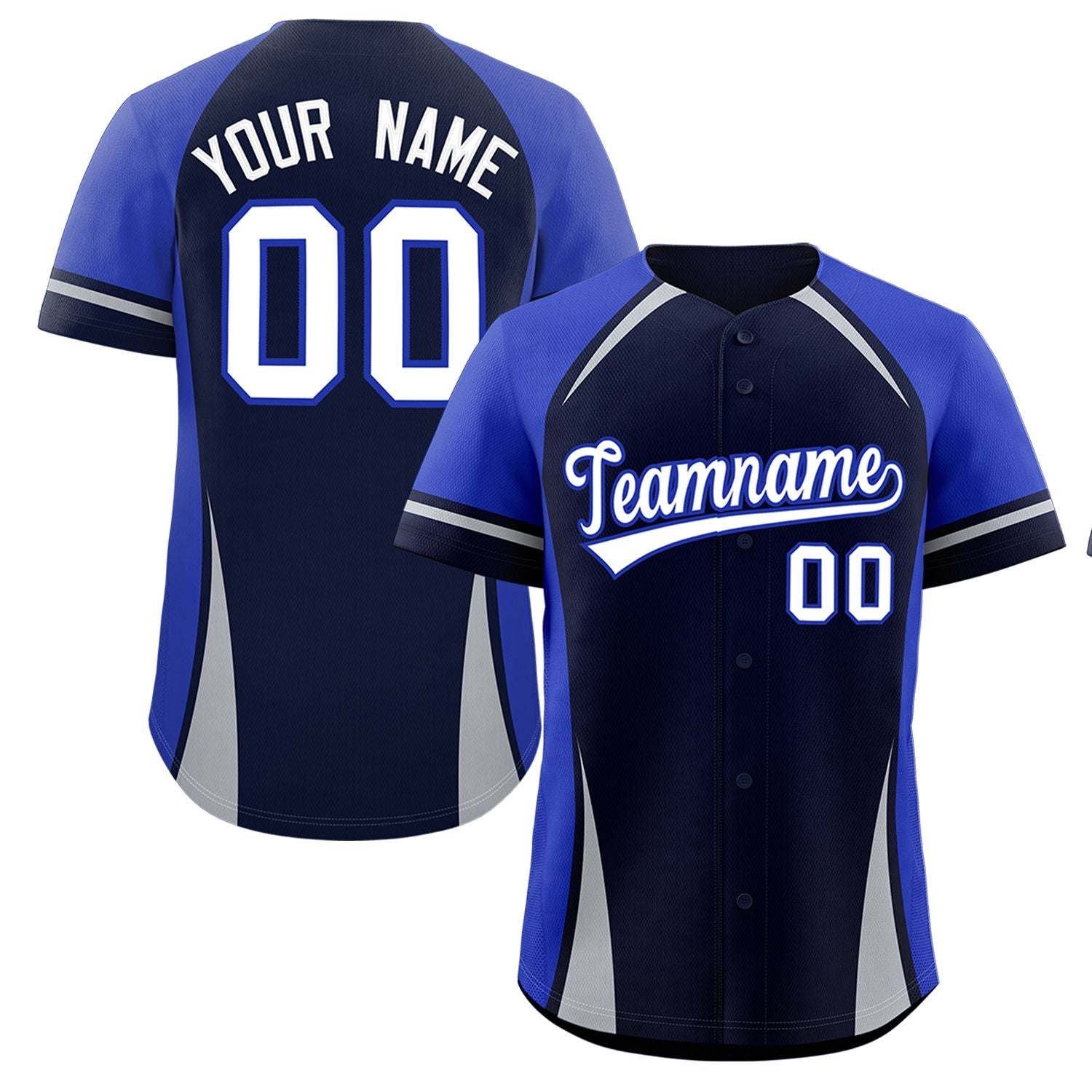 Custom Navy Royal-Gray Personalized Color Block Authentic Baseball Jersey