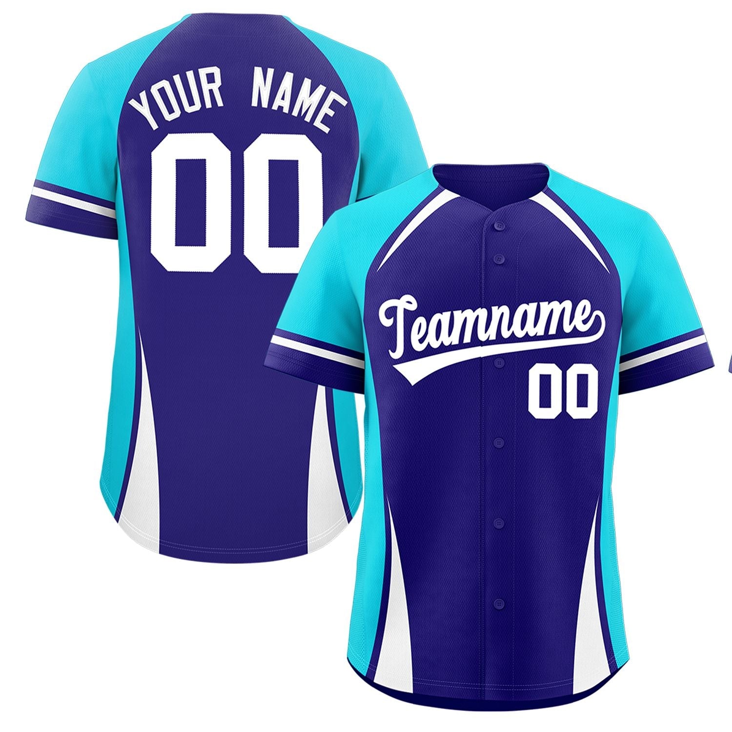 Custom Violet Sky Blue-White Personalized Color Block Authentic Baseball Jersey