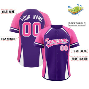 Custom Purple Pink-White Personalized Color Block Authentic Baseball Jersey