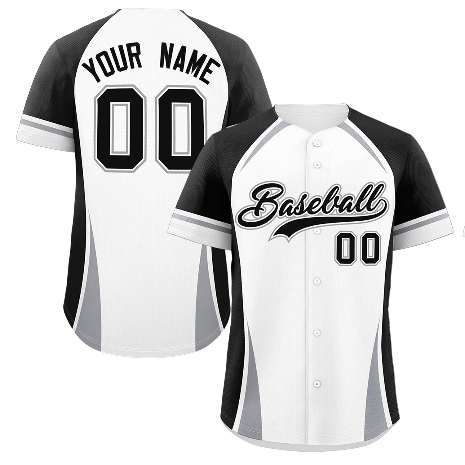 Custom White Black-Gray Personalized Color Block Authentic Baseball Jersey