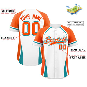 Custom White Orange-Aqua Personalized Color Block Authentic Baseball Jersey