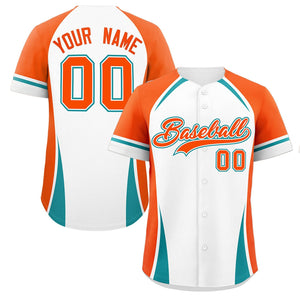 Custom White Orange-Aqua Personalized Color Block Authentic Baseball Jersey