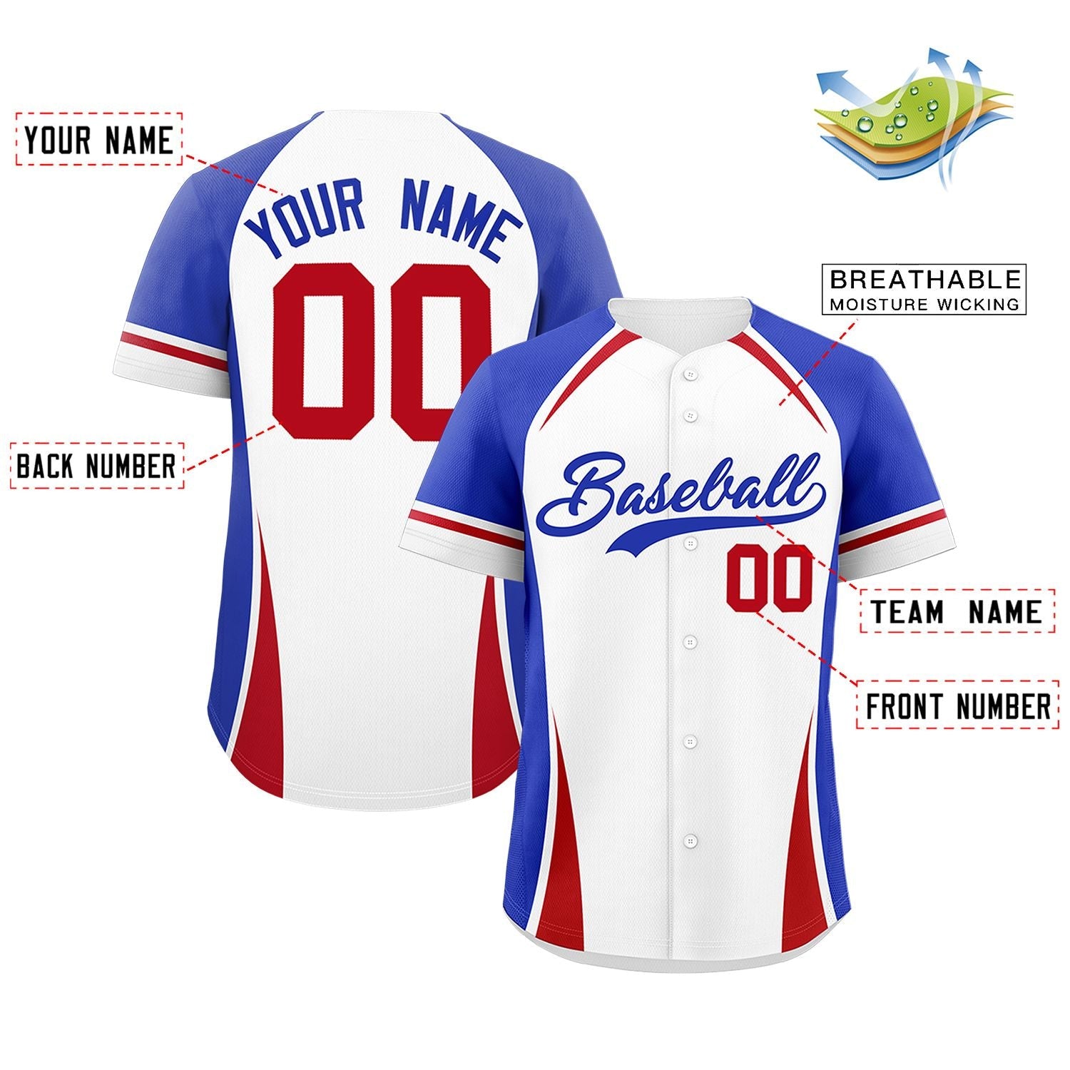 Custom White Royal-Red Personalized Color Block Authentic Baseball Jersey