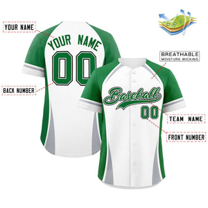 Custom White Kelly Green-Gray Personalized Color Block Authentic Baseball Jersey