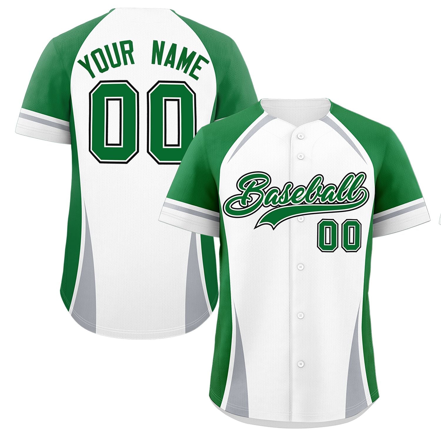 Custom White Kelly Green-Gray Personalized Color Block Authentic Baseball Jersey