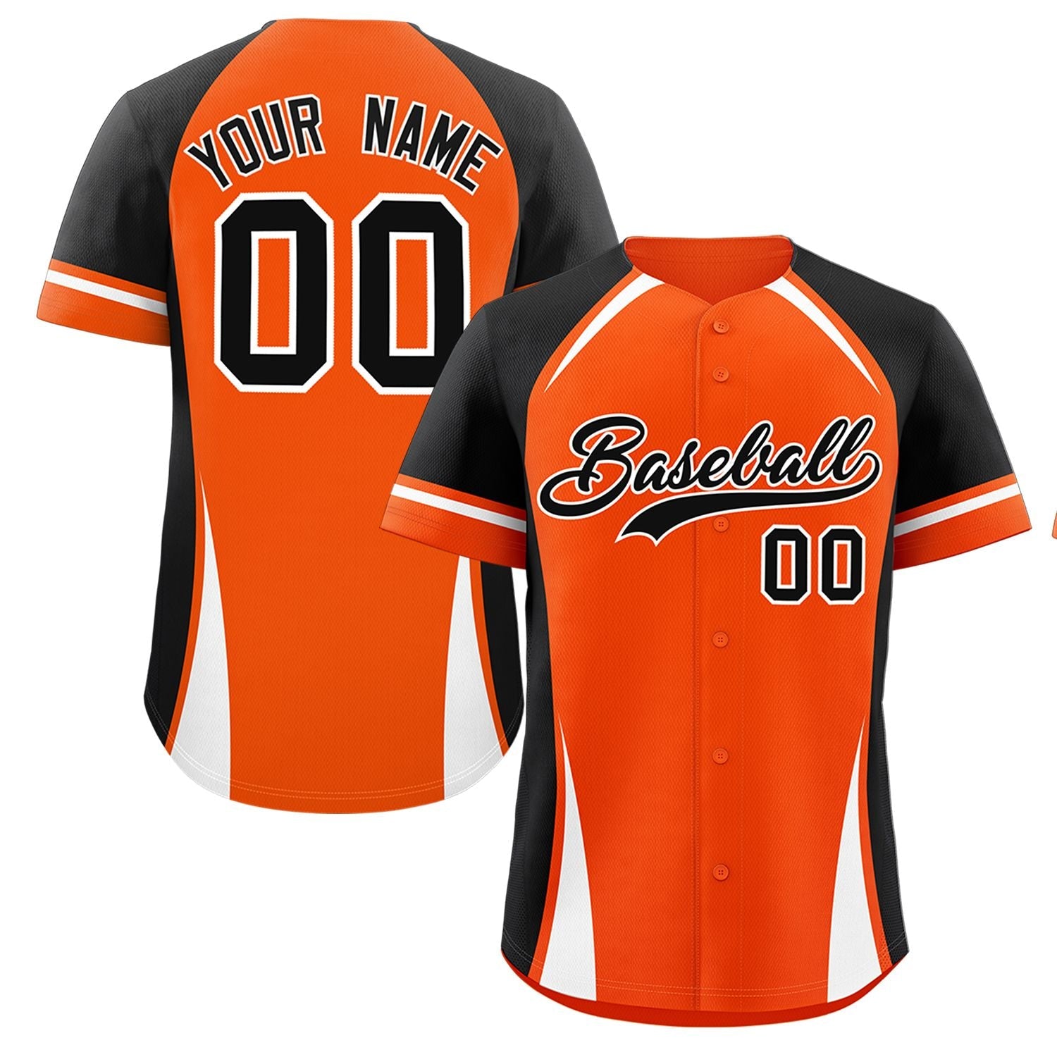 Custom Orange Black-White Personalized Color Block Authentic Baseball Jersey