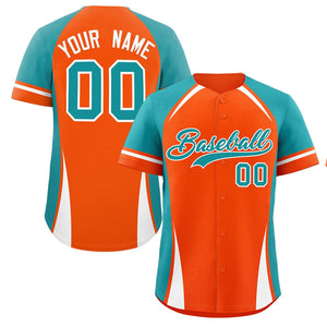 Custom Orange Aqua-White Personalized Color Block Authentic Baseball Jersey