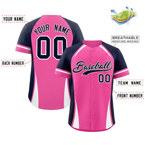 Custom Pink Navy-White Personalized Color Block Authentic Baseball Jersey