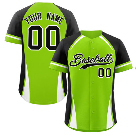 Custom Neon Green Black-White Personalized Color Block Authentic Baseball Jersey