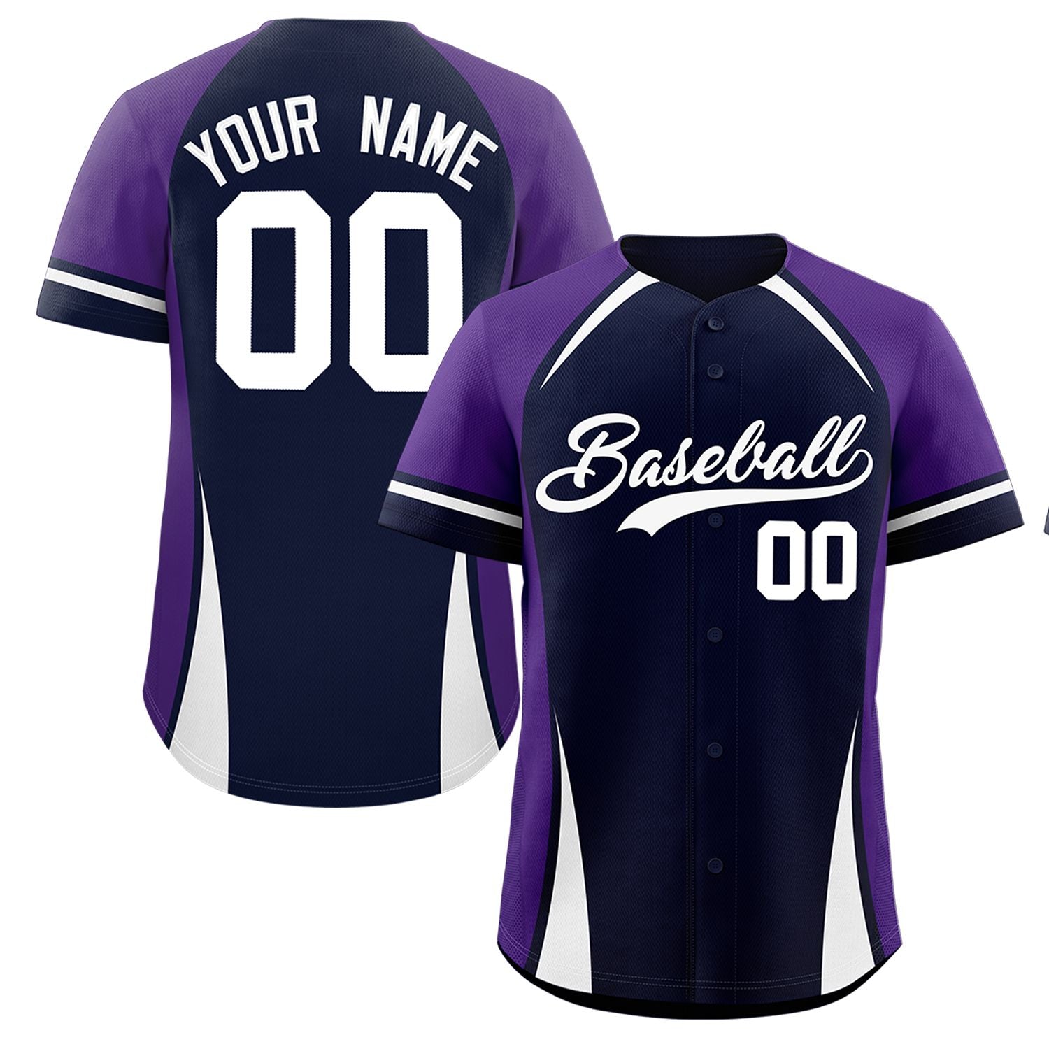 Custom Navy Purple-White Personalized Color Block Authentic Baseball Jersey