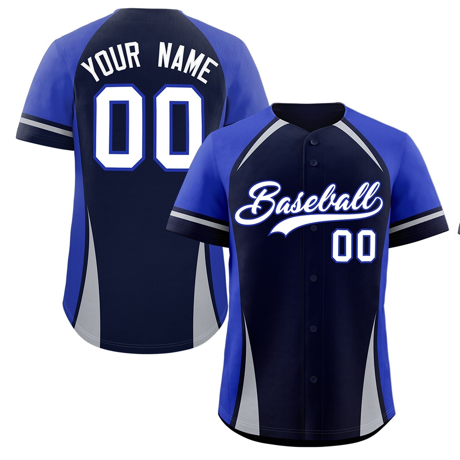 Custom Navy Royal-Gray Personalized Color Block Authentic Baseball Jersey