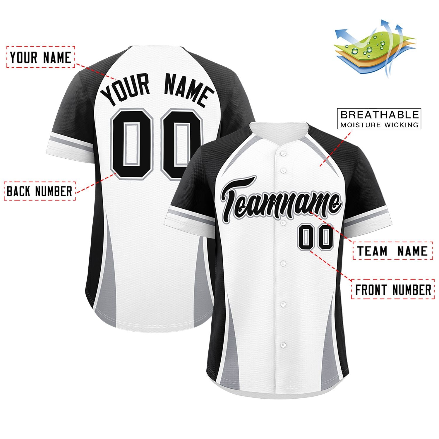 Custom White Black-Gray Personalized Color Block Authentic Baseball Jersey