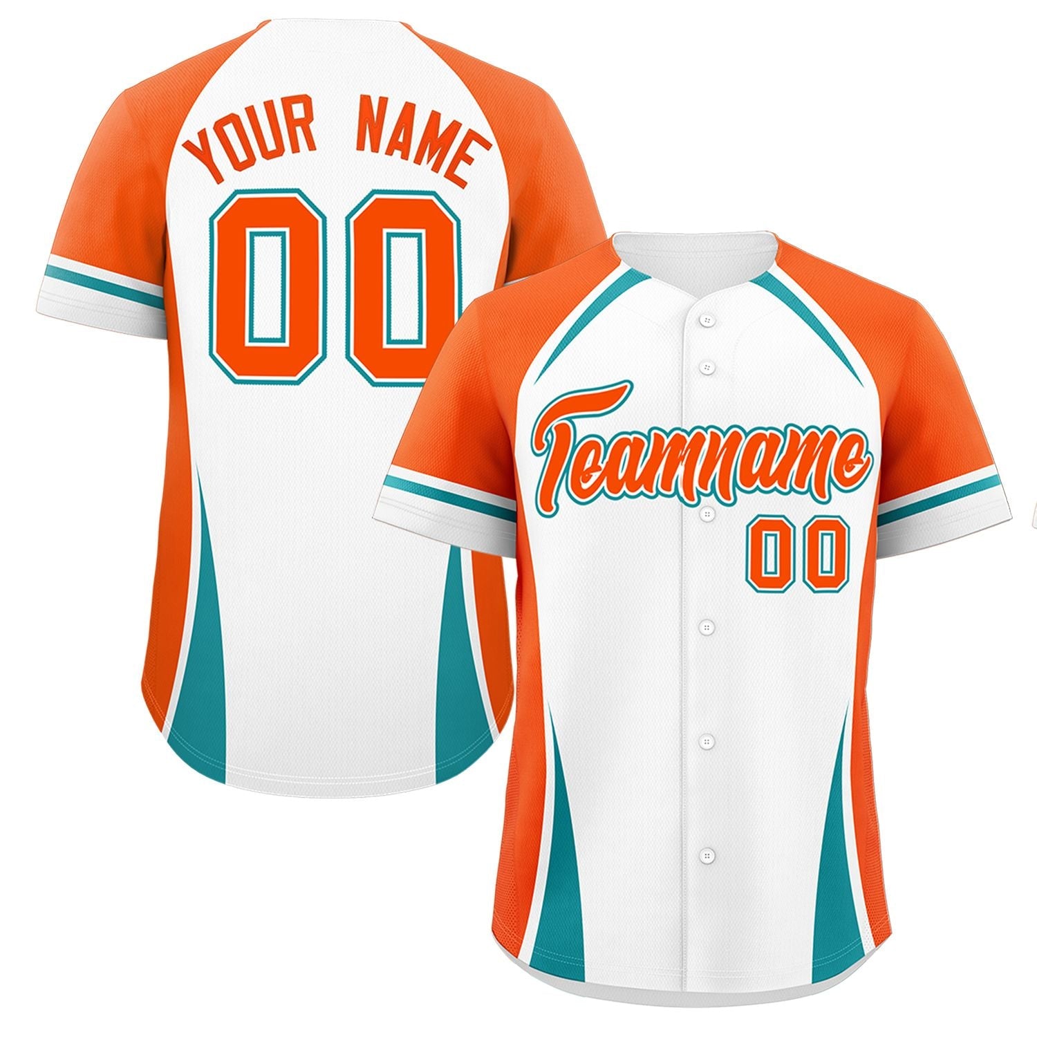 Custom White Orange-Aqua Personalized Color Block Authentic Baseball Jersey