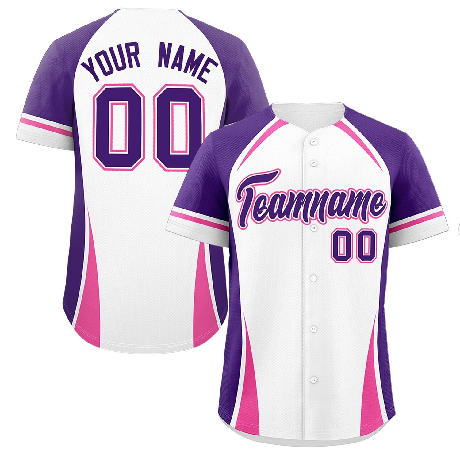 Custom White Purple-Pink Personalized Color Block Authentic Baseball Jersey