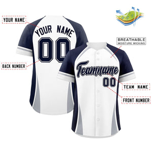 Custom White Navy-Gray Personalized Color Block Authentic Baseball Jersey