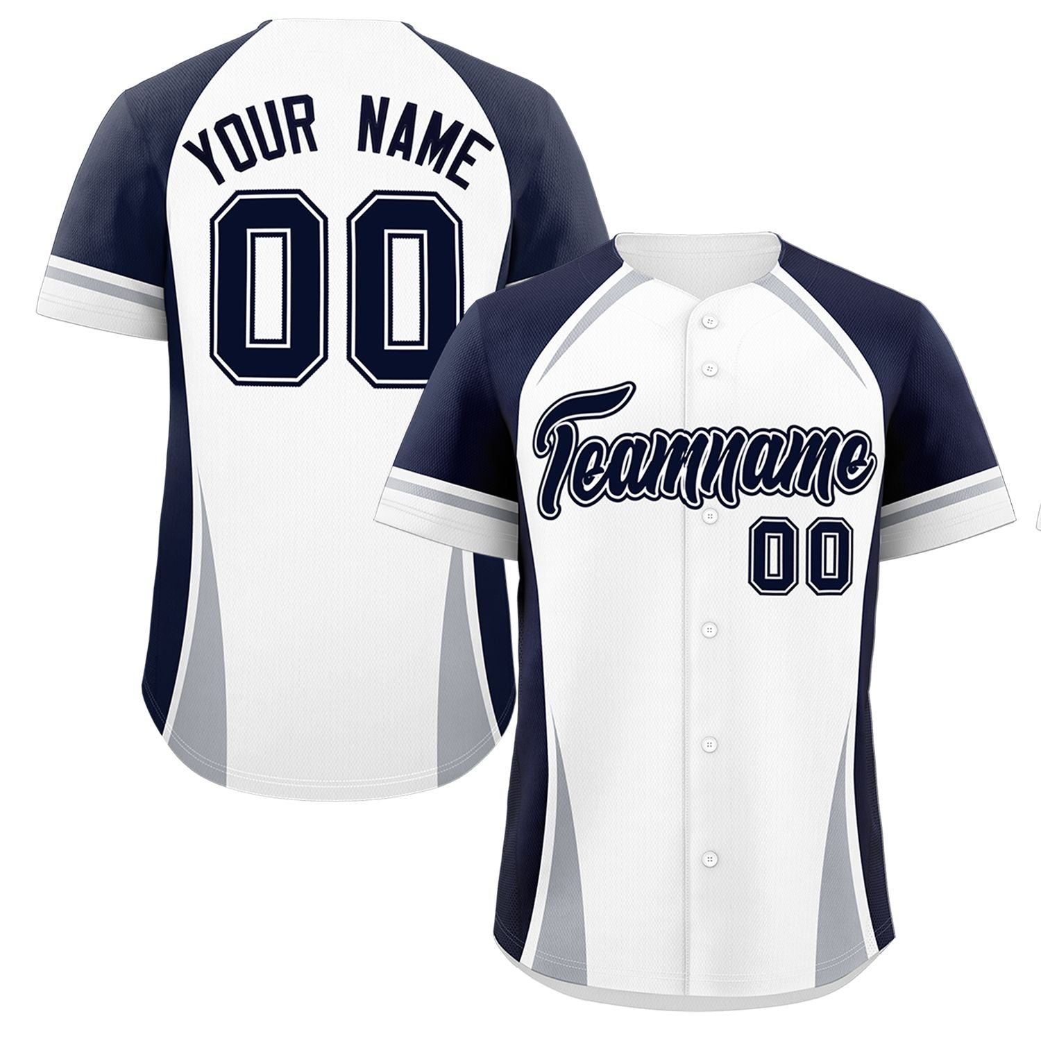 Custom White Navy-Gray Personalized Color Block Authentic Baseball Jersey