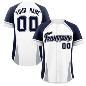 Custom White Navy-Gray Personalized Color Block Authentic Baseball Jersey