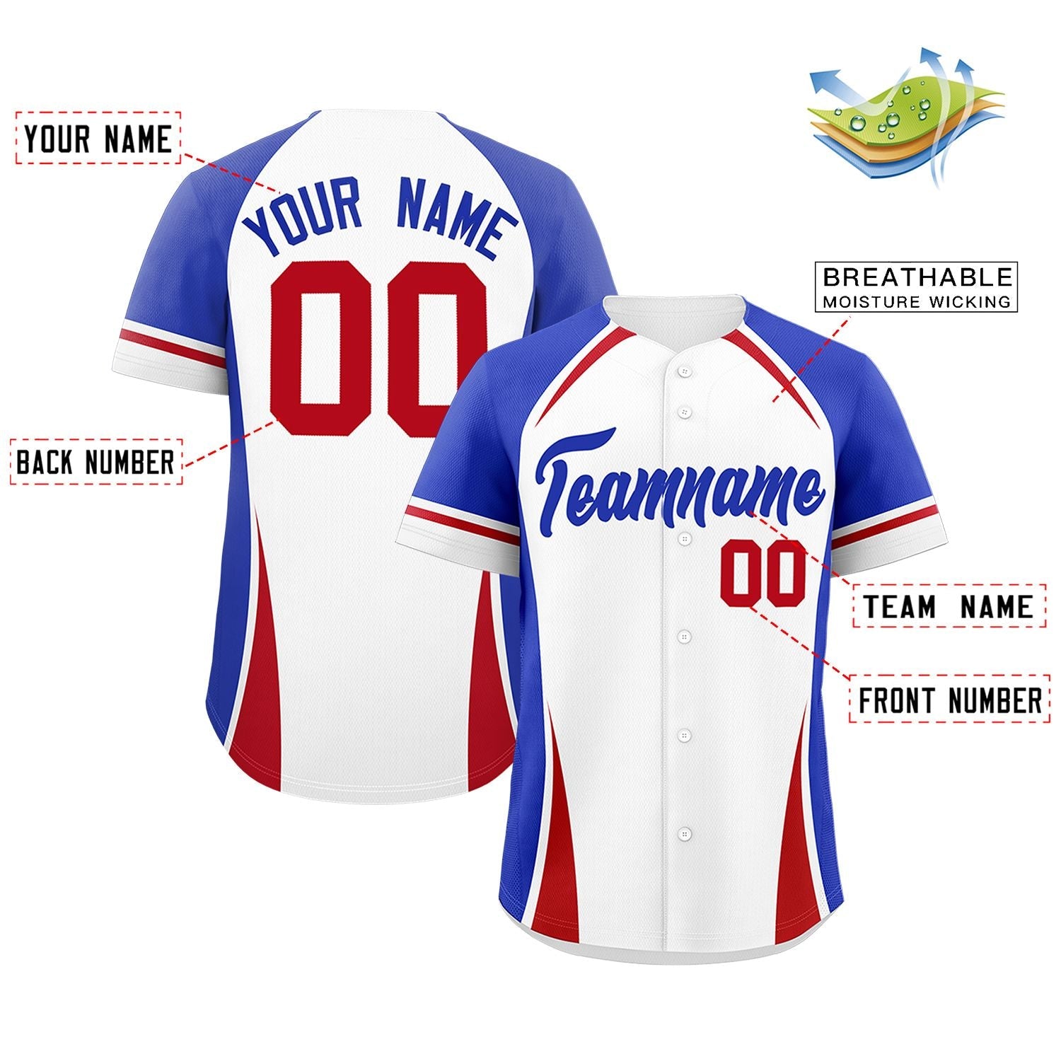 Custom White Royal-Red Personalized Color Block Authentic Baseball Jersey