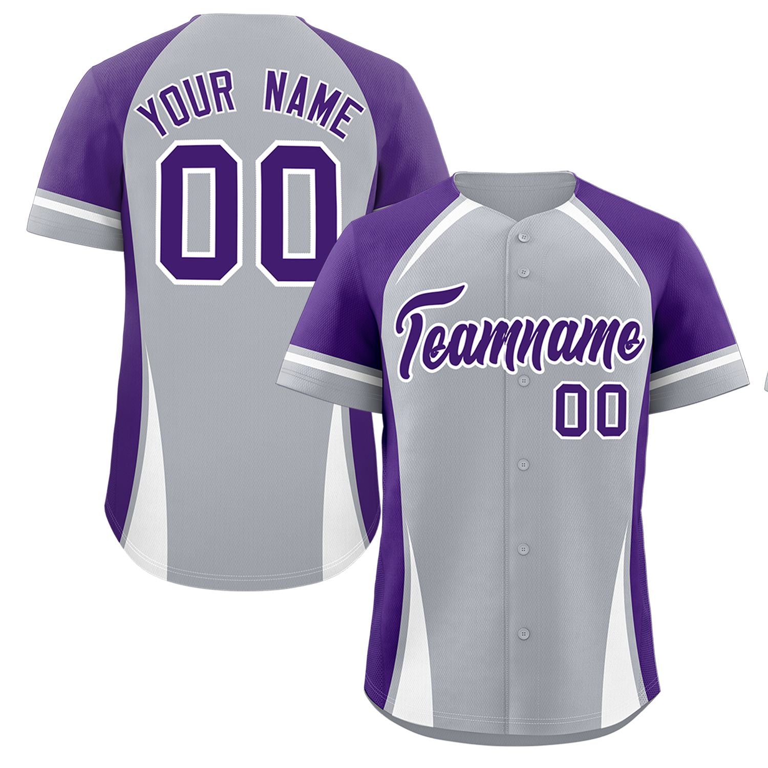 Custom Gray Purple-White Personalized Color Block Authentic Baseball Jersey