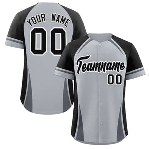 Custom Gray Black-Dark Gray Personalized Color Block Authentic Baseball Jersey