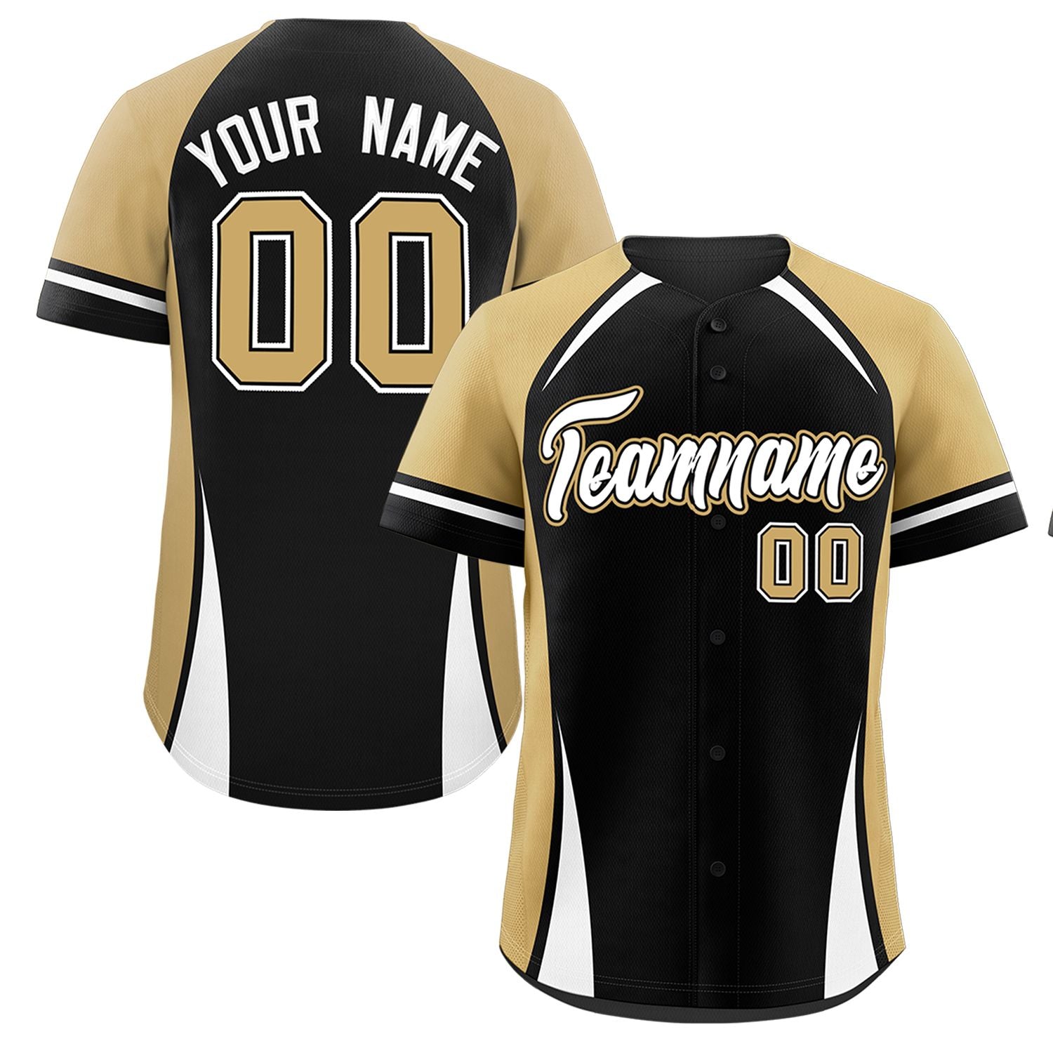 Custom Black Old Gold-White Personalized Color Block Authentic Baseball Jersey