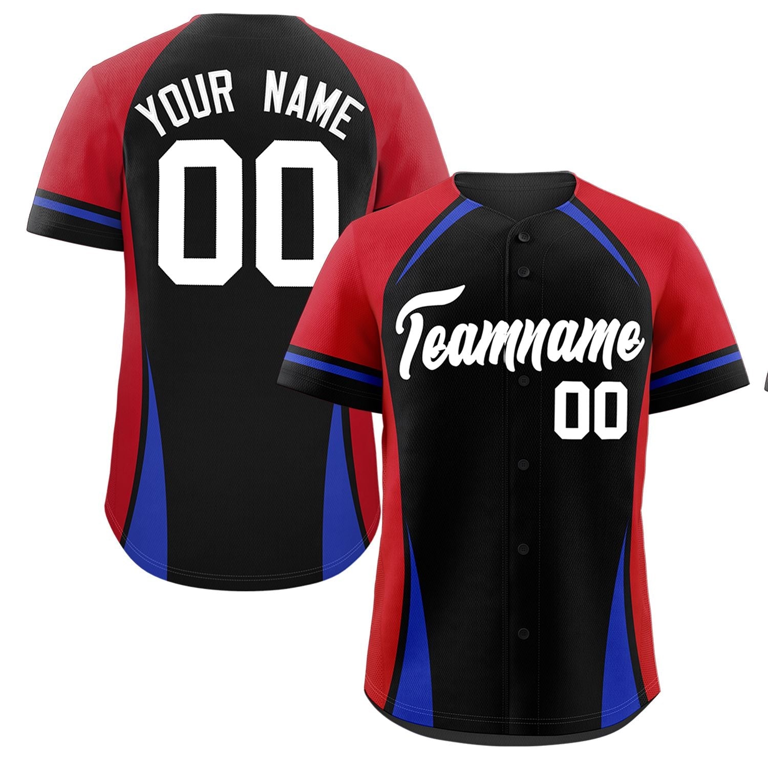 Custom Black Red-Royal Personalized Color Block Authentic Baseball Jersey