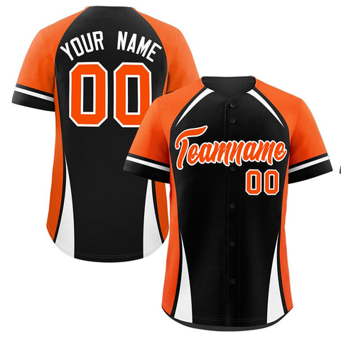 Custom Black Orange-White Personalized Color Block Authentic Baseball Jersey
