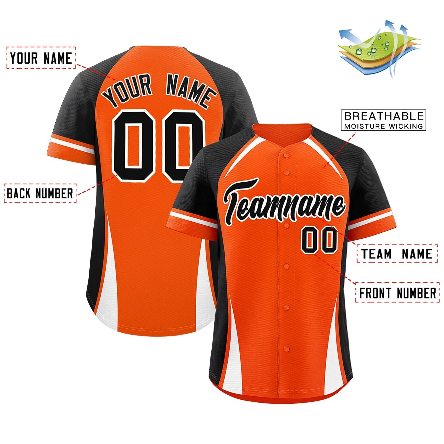 Custom Orange Black-White Personalized Color Block Authentic Baseball Jersey