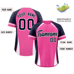 Custom Pink Navy-White Personalized Color Block Authentic Baseball Jersey