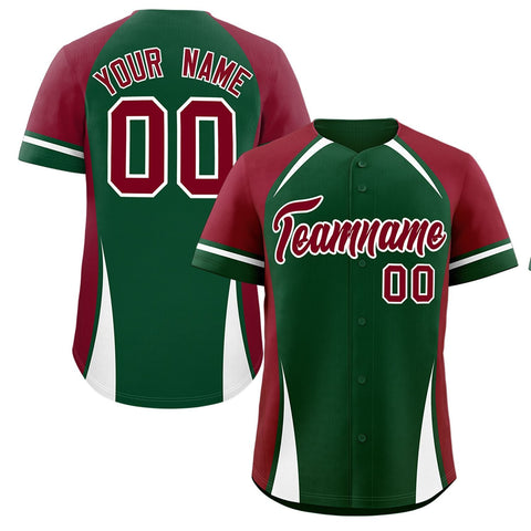 Custom Green Crimson-White Personalized Color Block Authentic Baseball Jersey