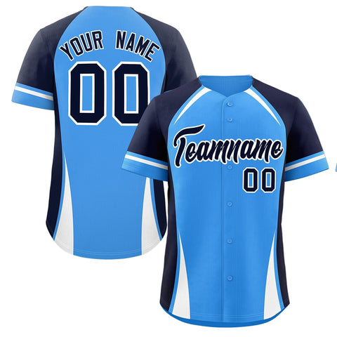 Custom Powder Blue Navy-White Personalized Color Block Authentic Baseball Jersey
