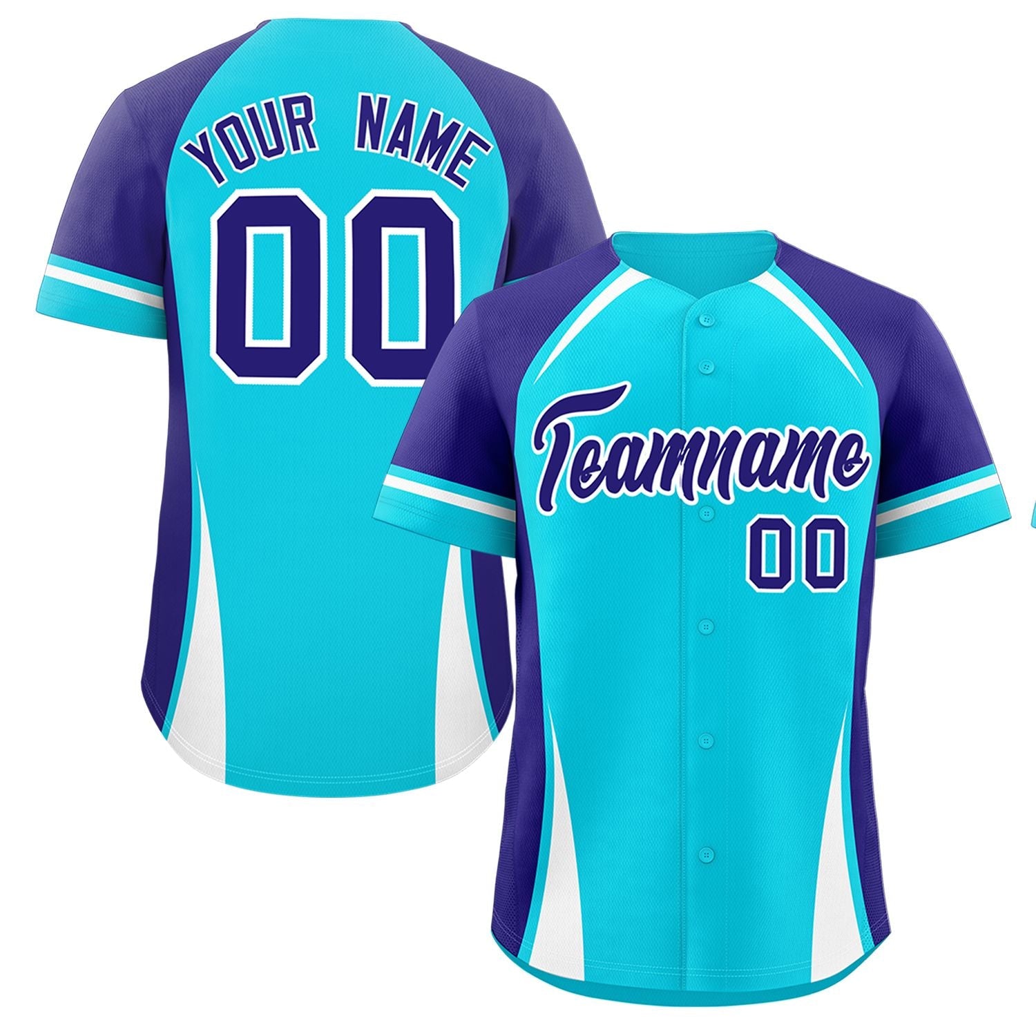 Custom Sky Blue Violet-White Personalized Color Block Authentic Baseball Jersey