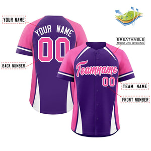 Custom Purple Pink-White Personalized Color Block Authentic Baseball Jersey