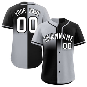 Custom Black Gray Personalized Symmetrical Gradient Design Authentic Baseball Jersey