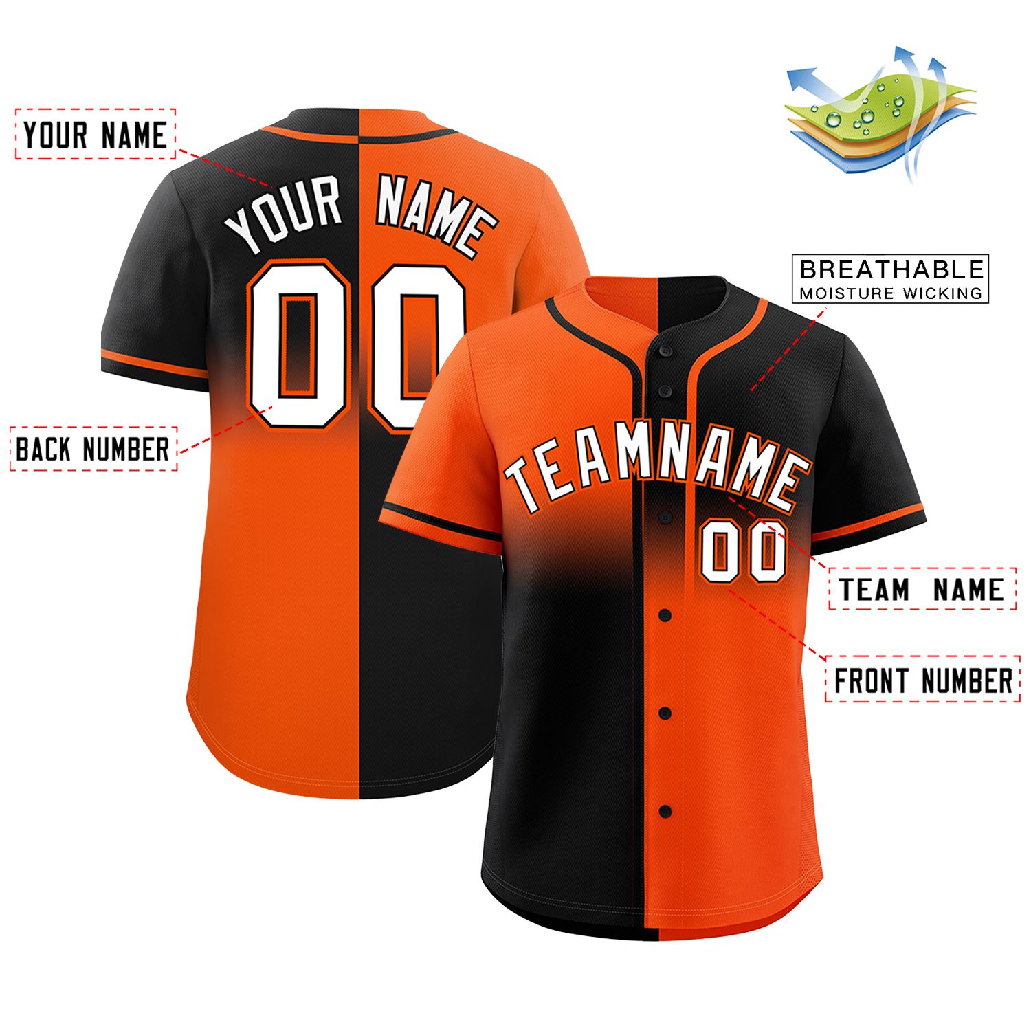 Custom Black Orange Personalized Symmetrical Gradient Design Authentic Baseball Jersey