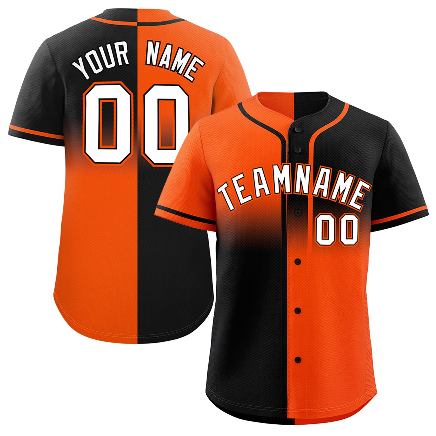 Custom Black Orange Personalized Symmetrical Gradient Design Authentic Baseball Jersey