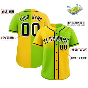 Custom Neon Green Gold Personalized Symmetrical Gradient Design Authentic Baseball Jersey