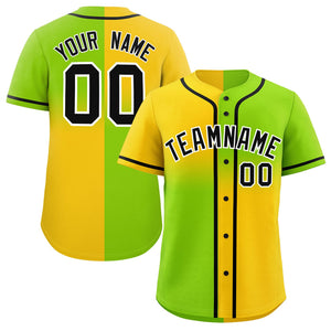 Custom Neon Green Gold Personalized Symmetrical Gradient Design Authentic Baseball Jersey